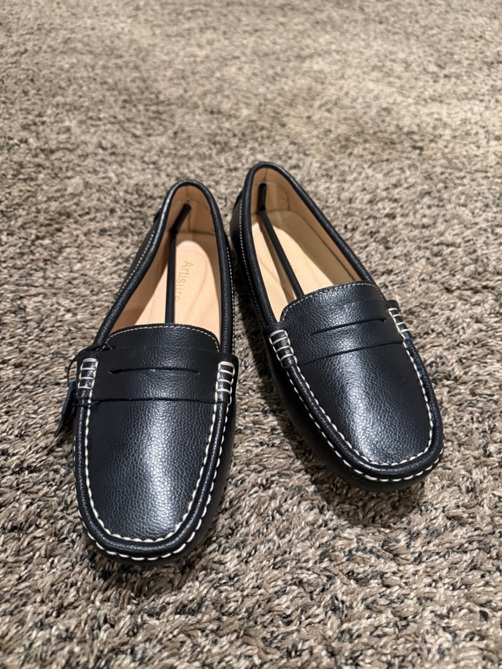 Artiste Black Penny Loafers with Contrast Stitching
